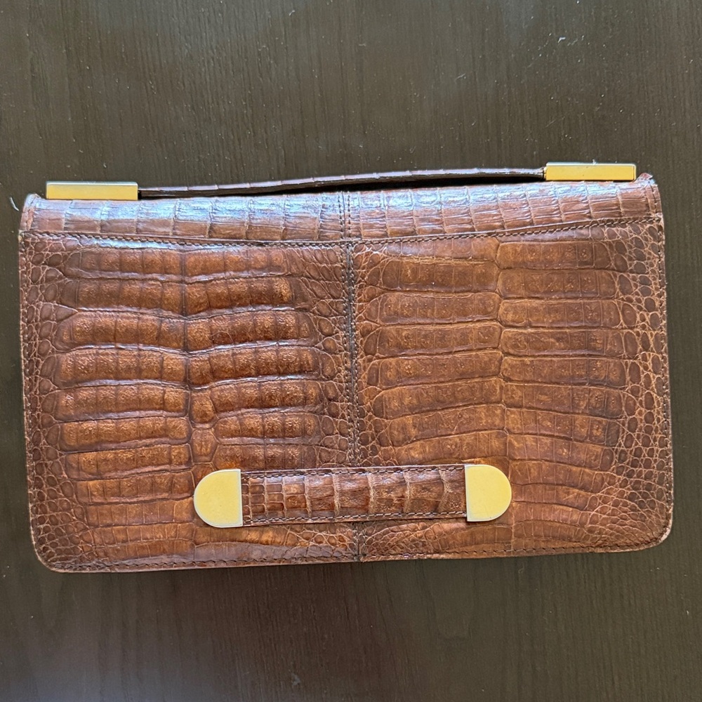 Brown Crocodile Embossed Clutch vintage leather